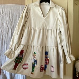 White faux leather Christmas nutcracker dress. Lined with fleece. Never worn.